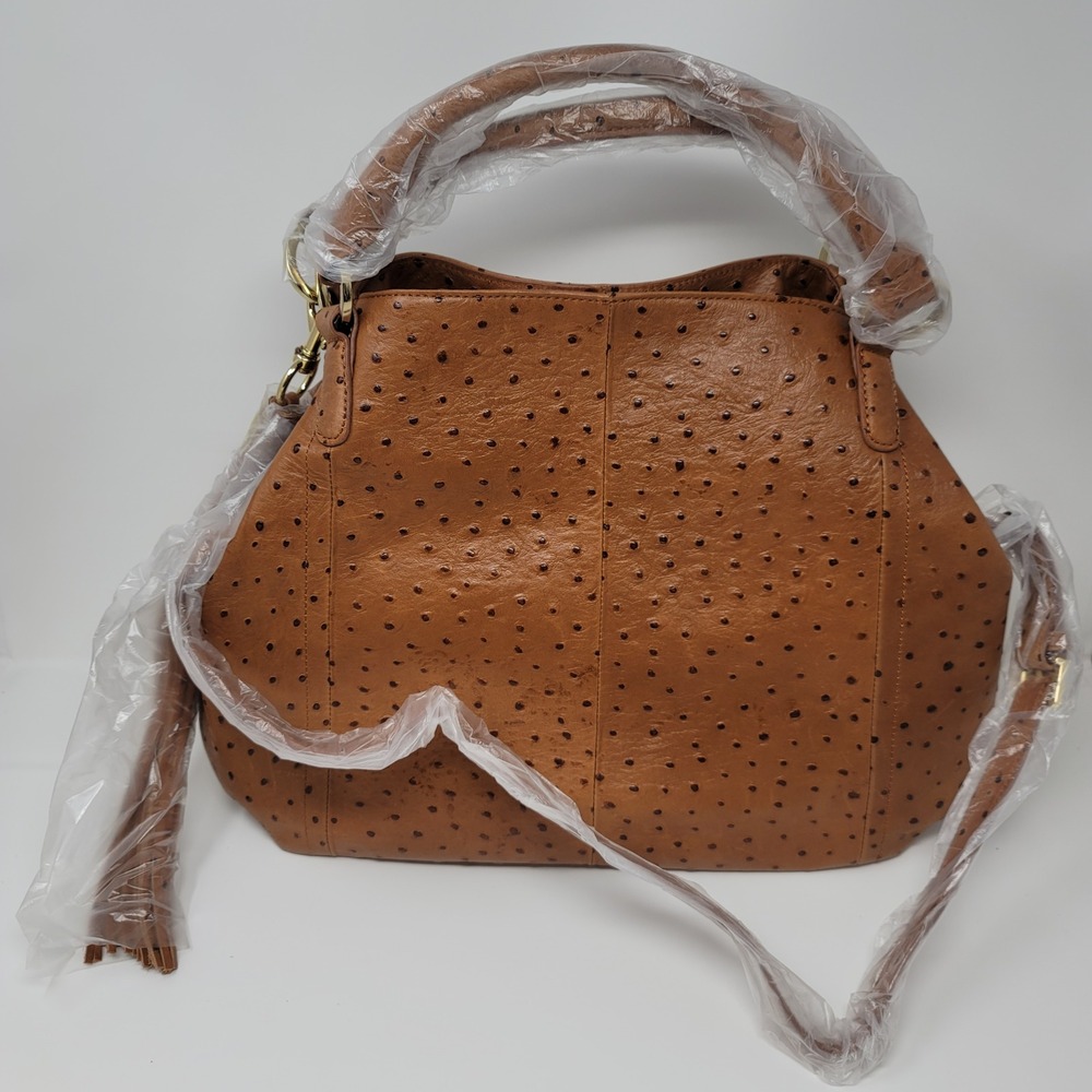G.I.L.I. Got It Love It Natural Ostrich Roma 2 Tote Shoulder Bag Dust Bag - Picture 5 of 15